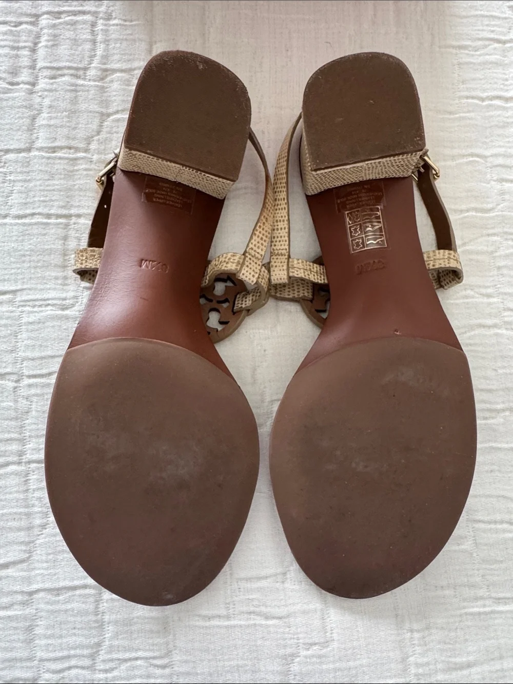 Tory Burch Mini Miller 45MM Stacked Heel Sandal - Micro Tejus Print, Size 8.5